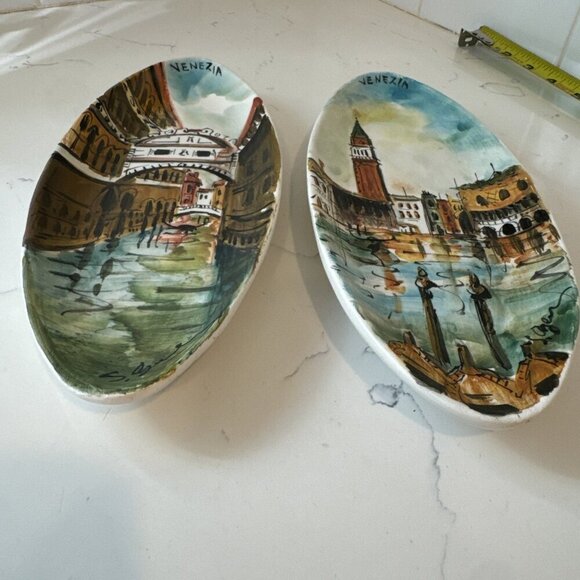 Venice Grand Canal- 2 Hand Painted Rolled Ceramic Slab Wall Hangings, Signed - Picture 7 of 16